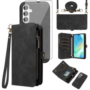 Imagem de Asuwish Capa de celular para Samsung Galaxy A16/A26 5G carteira com zíper destacável com protetor de tela de vidro temperado alça transversal flip porta-cartão A 16 26 16A 26A 4G SM-A166U mulheres