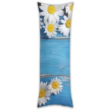 Imagem de Capa de travesseiro de madeira azul margarida ultra macia respirável longa fronha 137.2 cm x 50.8 cm fronha de cama decorativa com zíper oculto capas de almofada para sofá de quarto