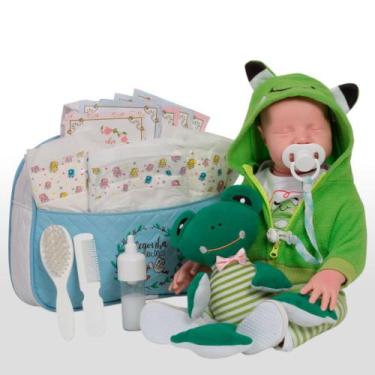 Imagem de Bebê Reborn com Roupa Sapinho e Acessório de Pelúcia - Cegonha Reborn 