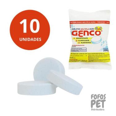 Imagem de Kit 10 Pastilhas Cloro Multiação Genco 3 em 1 Para Piscinas
