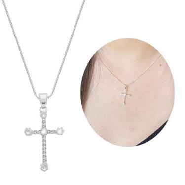 Imagem de Colar cruz cravejada torcida prata 925 banhada semijoia 45cm - Morgani
