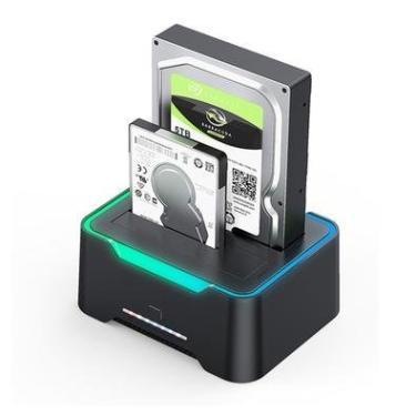 Imagem de Sata Docking Station, Cópia Offline Hot Swap Double Slot 2x 18tb Hard Drive USB 3.0 Led RGB