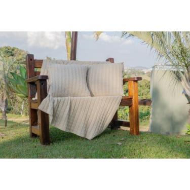 Imagem de Kit Manta Xale de Sofá Tricô 180x110cm com 2 Capas Almofadas Decoração