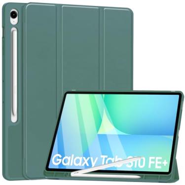 Imagem de YRH Capa para Samsung Galaxy Tab S10 FE+ Plus de 13,1 polegadas 2025, capa traseira de TPU macio para tablet com hibernar/despertar automático, suporte para caneta, 33.3 cm (verde escuro)