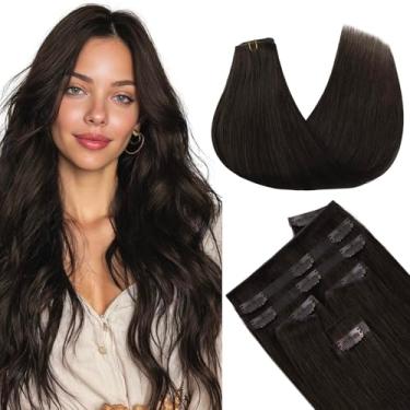 Imagem de MAXITA Extensões de cabelo Invisi Edge Clip em cabelo humano real, 40,6 cm, 7 peças 110 g marrom escuro sem costura, extensões de cabelo humano 100% Remy para mulheres