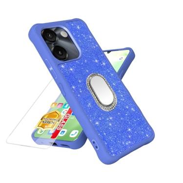 Imagem de Capa compatível com FOXXD Foxx Miro S67 5G [com protetor de tela de vidro temperado][anel espelhado] [Glitter em pó] para AirVoice S67 5G / C67/A67 capa de telefone de couro