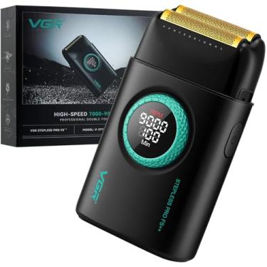 Imagem de VGR Barbeador de lâmina 377 para homens, barbeador elétrico para depilar o rosto com dupla folha, 21 velocidades 9000 RPM motor máquina de barbear com visor de LED, folhas de titânio, suprimentos de