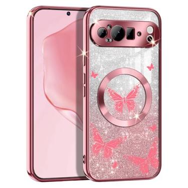 Imagem de Casetego Capa para Google Pixel 9 Pro XL, compatível com MagSafe, brilhante, magnética, à prova de choque, capa de proteção total para Google Pixel 9 Pro XL, borboleta