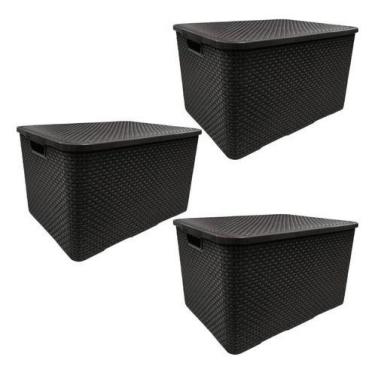 Imagem de Kit 3 Caixas Rattan Organizadora 70 Litros Grande Com Tampa - Plastsu,