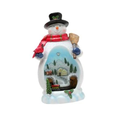 Imagem de oshhni Estatueta de Natal colecionável, giratório, decoração musical, mesa, arte, ornamento de LED para café, prateleira, dormitório, armário, reunião, Boneco de Neve