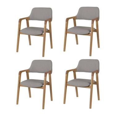 Imagem de Kit 4 Cadeiras De Jantar Ruth Estrutura Em Madeira Maciça Estilo Retrô Linho Cinza