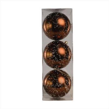 Imagem de Bola Decoração Árvore De Natal Dourada Flocada C/ 3 Un. 8Cm - Magizi