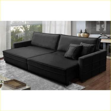 Imagem de Sofá Cama Retrátil e Reclinável 2,50m com Molas Karina Veludo Preto Ro