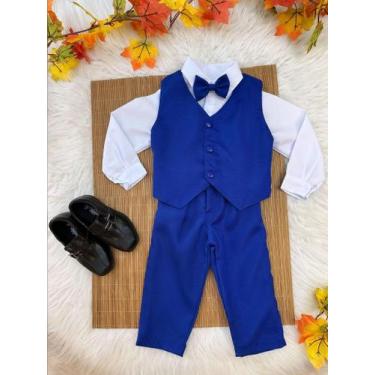 Imagem de Conjunto Infantil Camisa Branca Calça Colete Grav. Azul Royal - Mali M