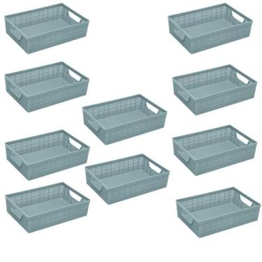 Imagem de Kit 10 Cesto Organizador Juta A3 11,5 L 45x32x9,5 Cm AZUL - Jaguar
