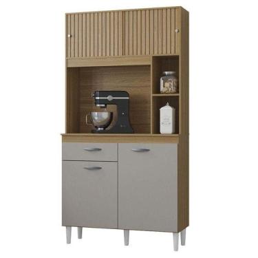 Imagem de Armário Para Cozinha Kit Duda 90 Cm Damasco Ripado Off White- Poquema 