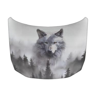 Imagem de Darisoco Capa de capô de carro branco lobo tecidos elásticos de poliéster podem ser lavados adequado para grandes SUV e caminhonetes