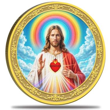 Imagem de Sacred Heart of Jesus Christian Challenge Coin – Inspirational Pocket Token for Faith & Protection, Zinc Alloy Commemorative Coin, Catholic Gift for Prayer and Devotion