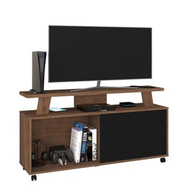 Imagem de Rack Sala Para Tv Até 55 Polegadas Com Rodízios Freijo Rustico-preto Fosco