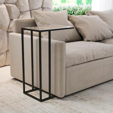 Imagem de Mesa De Apoio Industrial Elena Industrial Preto Com Tampo De Vidro