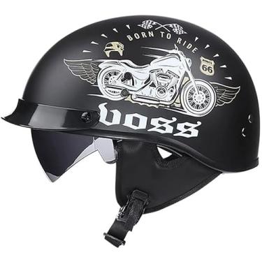 Imagem de Capacete De Motocicleta Retro Meio Capacete Capacete Chopper Dot/Ece Viseira De Certificação Vintage Motocicleta Meio Capacete Meio Shell Capacete A Jato Piloto De Bicicleta, B, M = 57?58cm