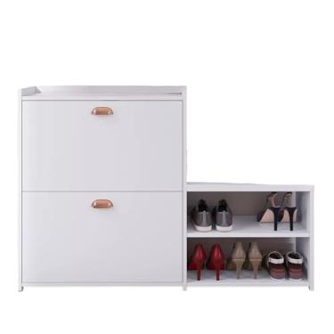 Imagem de Sapateira Multiuso Organizador Calçados Hall Entrada Closet Banquinho 21 Pares Sapato Organizadora(Milano Branco)