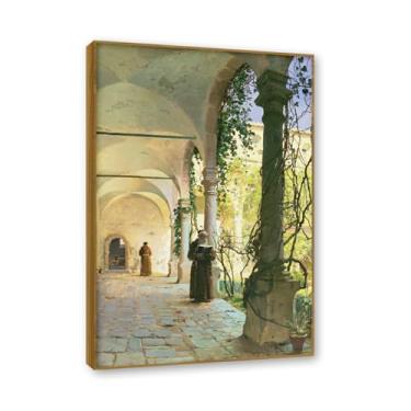 Imagem de Moldura externa de teca. Famosas pinturas a óleo (paisagem 19) por Peder Mork Monsted, reprodução impressa em tela, arte de cenário para decoração de sala de estar. 30 x 45 cm-11,8 x 17,7 pol