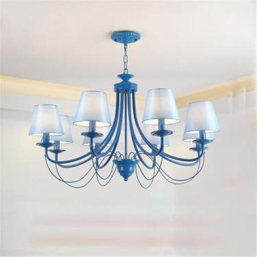 Imagem de Lâmpada Pendente Candelabro Americano Simples Com LED: Modelo Com Personalidade E Criatividade, Adequado Para Sala De Estar, Restaurante, Quarto, Estudo, Villa, Hotel (B Azul B 8 luzes)