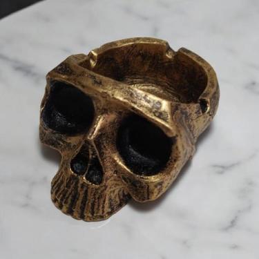 Imagem de Cinzeiro Cranio Caveira De Resina Cor Dourado - Decore Casa