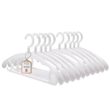 Imagem de Trrcylp Pacote com 10 cabides resistentes com capacidade de carga de 11,3 kg, cabide giratório para terno de ombro largo, cabides grossos, antiderrapantes, giratórios, grandes de inverno (branco)