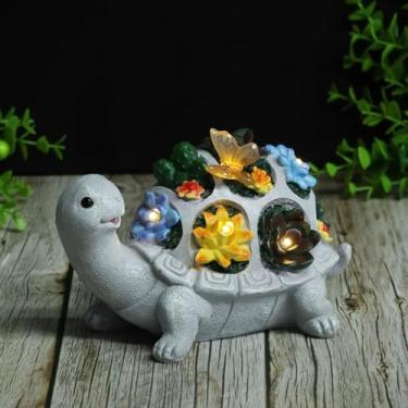 Imagem de DJAPWPX Lâmpada solar de jardim, escultura de animal decorativa de economia de energia, forma de tartaruga de coelho leve para decoração de casa, pátio, quintal, varanda (tartaruga)