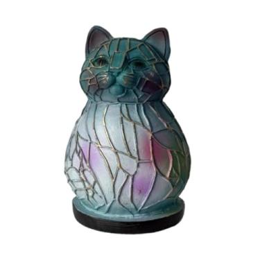 Imagem de IEUDNS Escultura de luz noturna de gato, ornamento de artesanato colecionável, luminária de mesa, iluminação LED para sala de estudo, quarto, fazenda