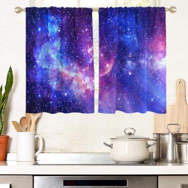 Imagem de AAtter Cortinas de janela galáxia para cozinha meninos crianças espaço estrela celestial anime fantasia pequena curta casa sala de estar quarto banheiro cortinas tratamento camadas tecido 1 par, 69,8