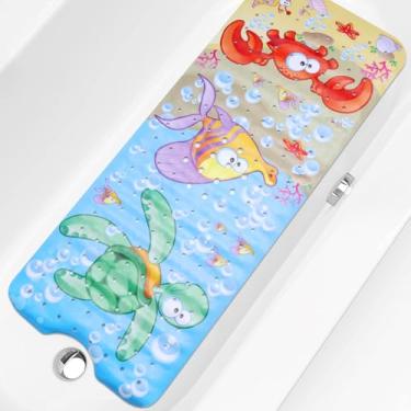 Imagem de Tapete de banho para bebê antiderrapante, tapete de banheira extra longo para adultos, 101 x 40 cm, sem mofo, tapete de banho antiderrapante com desenhos animados para banheira com ventosas e