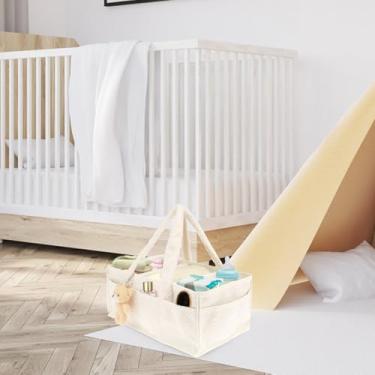 Imagem de Organizador de fraldas de bebê para lenços umedecidos com divisórias removíveis, organizador de fraldas para berçário (bege)