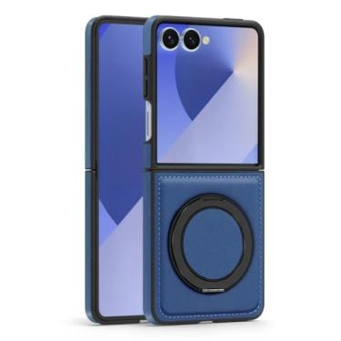 Imagem de Capa para Galaxy Z Flip6 com suporte de anel magnético de couro e carregamento sem fio (para Galaxy Z Flip6/Azul)