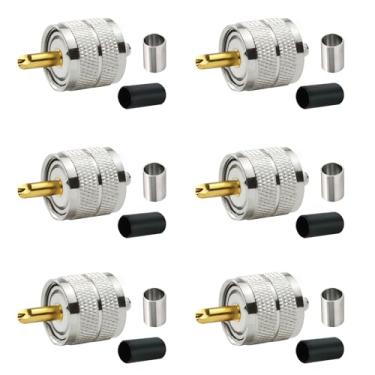 Imagem de Pacote com 6 conectores coaxiais macho PL259, conectores de crimpagem UHF macho para cabo coaxial RG-8X LMR240 4D-FB (6 peças