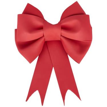 Imagem de SOFPLATE Conjunto de decoração de arco gigante de Natal de 30,5 cm com laço vermelho gigante para decoração de árvore de Natal em EVA grande com gancho e fita adesiva para embrulhar laços torcidos