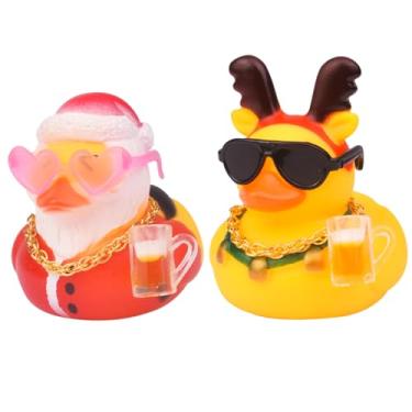 Imagem de MuMyer Ornamentos de carro de patos de borracha, 2 peças de decoração de painel de carro de pato com tema de feriado com óculos de sol, para meias de Natal, decoração de Natal para casa