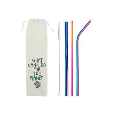 Imagem de Kit 6 em 1-4 Canudos de Inox + Escova + Ecobag Rainbow