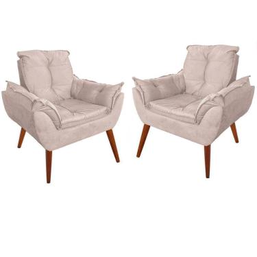 Imagem de Kit 2 Poltronas Decorativa - Escritório Recepção Suede Bege
