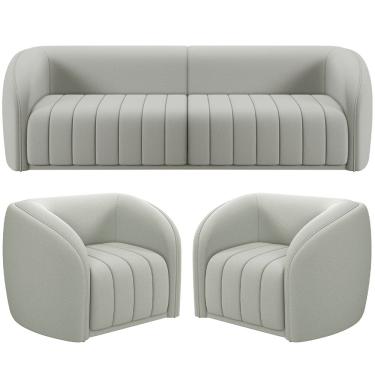 Imagem de Kit Sofá 4 Lugares Para Sala 252cm com 02 Poltronas Lazio M03 Veludo Creme - Lyam Decor