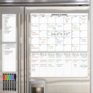 Imagem de JJPRO Calendário magnético apagável a seco para geladeira - calendário mensal reutilizável, agenda semanal e lista de tarefas para geladeira - agenda magnética mensal, semanal e lista, 2 peças com 6