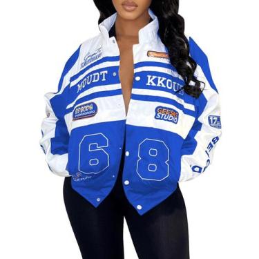 Imagem de Blusão KANSOON Lightweight Racecar Varsity para mulher, azul, tamanho 