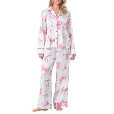 Imagem de Conjunto de pijamas florais femininos Y2k, camisas de manga comprida c