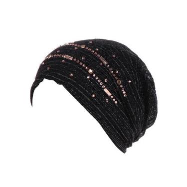 Imagem de Gorro feminino de strass india chapéu muçulmano babado câncer quimio g