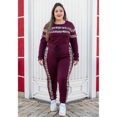 Imagem de Conjunto em Crepe Calça e Blusa com Viés de Onça - luh may, Vinho, G2