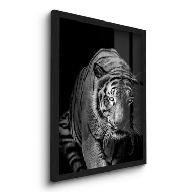 Imagem de Quadro Decorativo Tigre Preto E Branco 45X33 C/Vidro
