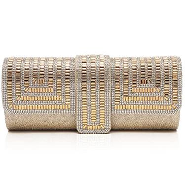 Imagem de Labair Bolsa de noite e bolsas femininas de cristal, bolsa clutch brilhante com strass para festa de casamento formal, Dourado, Small