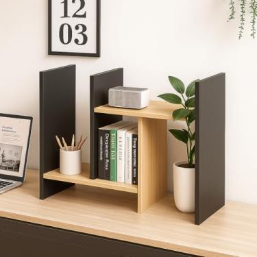 Imagem de Organizador de Mesa Ajustável Home Office Organizado | Estilo Industrial | Moderno | Minimalista | Nicho para Livros | Decoração Desktop - by Ateliê TH Solutions (Preto + Madeira)